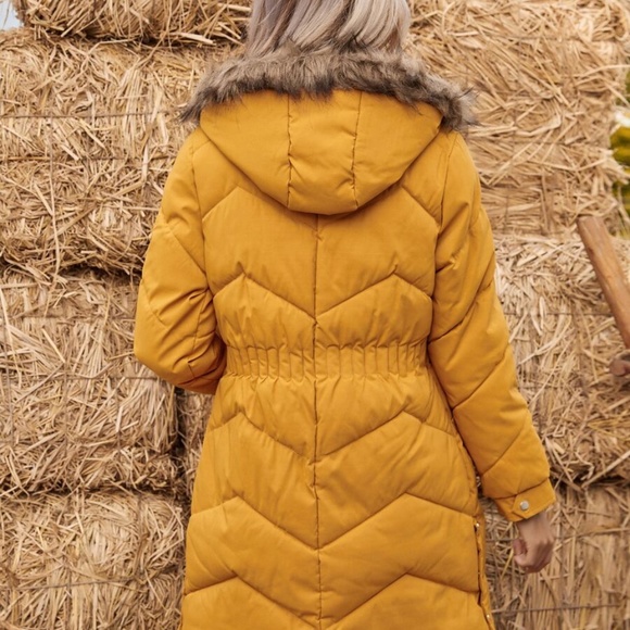 FALL Chevron quilted puffer trench jacket mustard - Picture 5 of 6